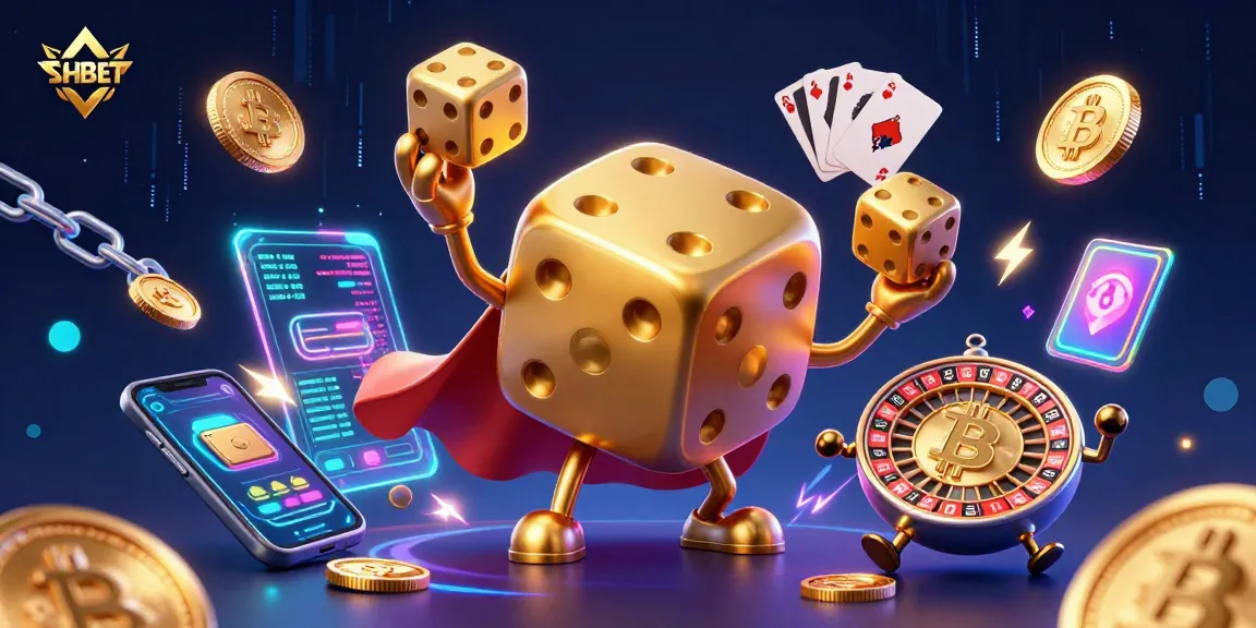 SHBET showcases thrilling gaming action with vibrant golden dice and crypto elements.