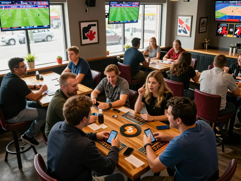 Experience the excitement of live sports betting with dynamic interactions at https://nddo.org showing patrons engaging with their bets.
