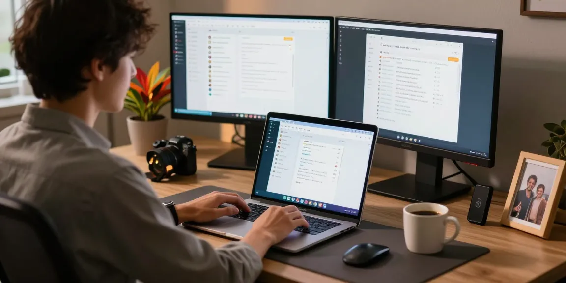 Engage with WhatsApp電腦版 in a stylish home office setup featuring screens and productivity tools.