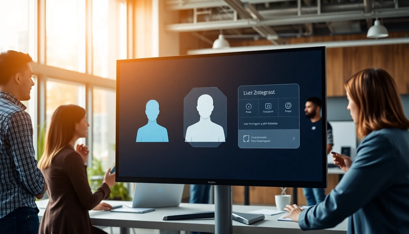 Interactive AI assistant for enterprise displayed in a professional office setting.