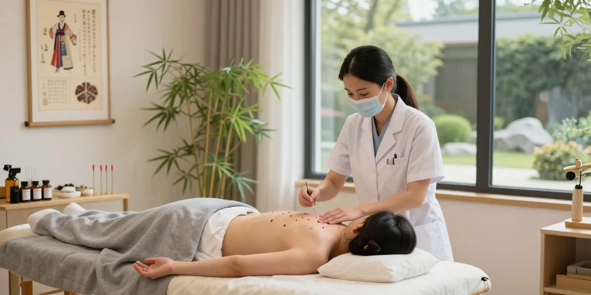 Patient receiving treatment at 수원교통사고한의원, showcasing healing atmosphere and expert care.