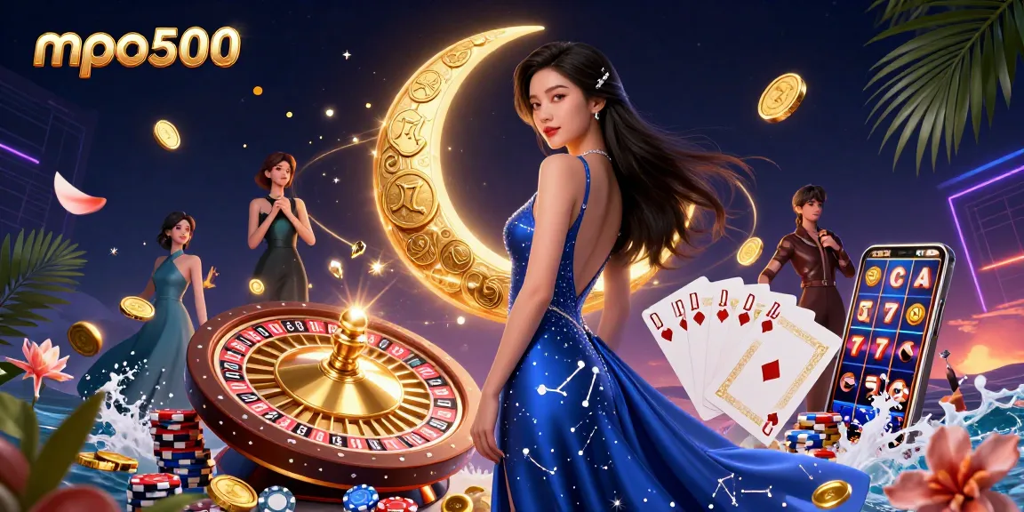 Experience exhilarating gameplay with mpo500 in this vibrant casino-themed illustration featuring elegant characters and dynamic game elements.