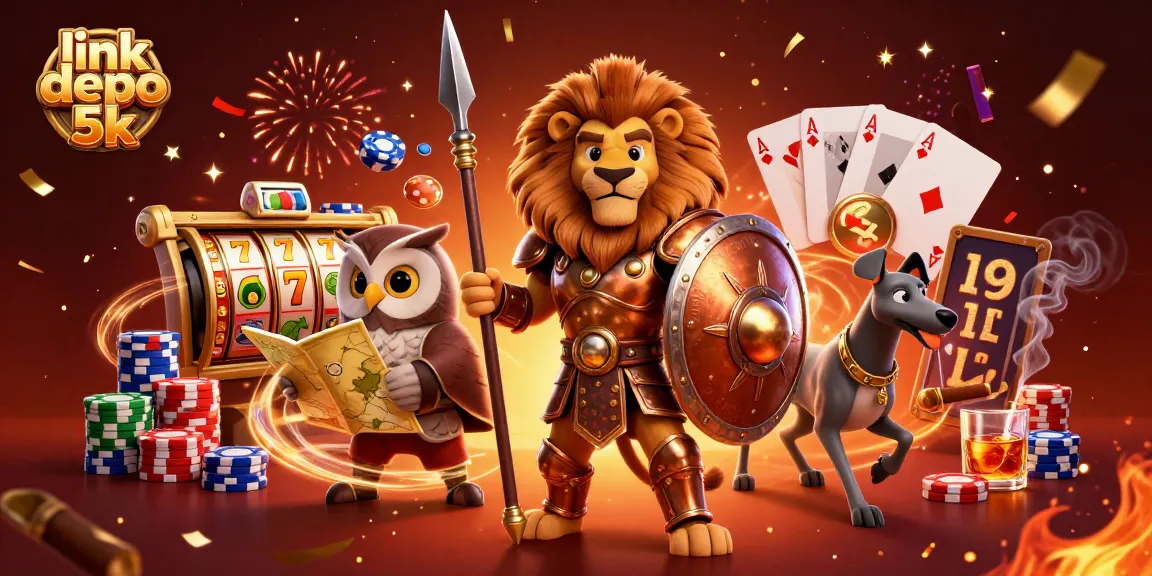 Experience exciting gameplay with link depo 5k; vibrant 3D scene showcasing slots and engaging characters.