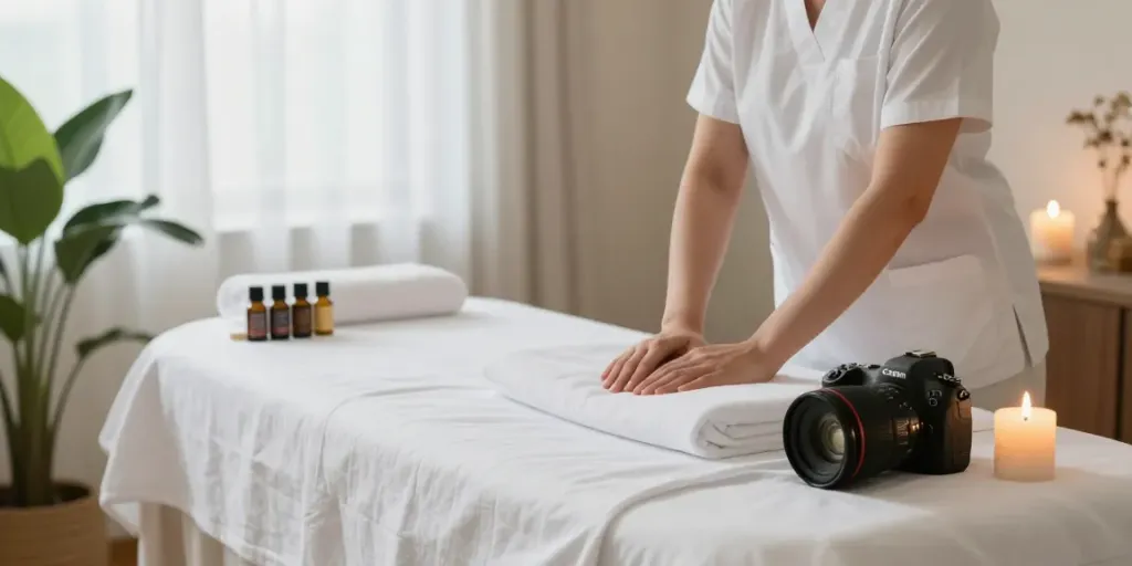 관악구출장마사지 tranquil home spa environment with essential oils and candles