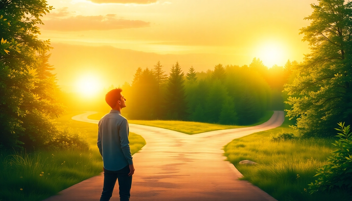 Find my true calling represented by a person at a crossroads, contemplating personal and professional paths.