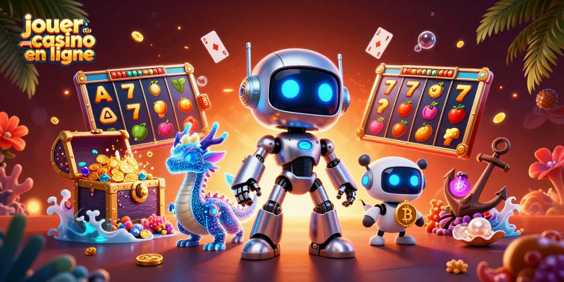 Jouer au casino en ligne avec des robots et des dragons dans une scène animée riche en éléments