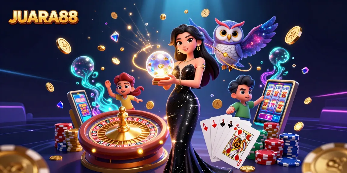 Experience the thrill of JUARA88 with enchanting casino elements in a captivating 3D illustration.