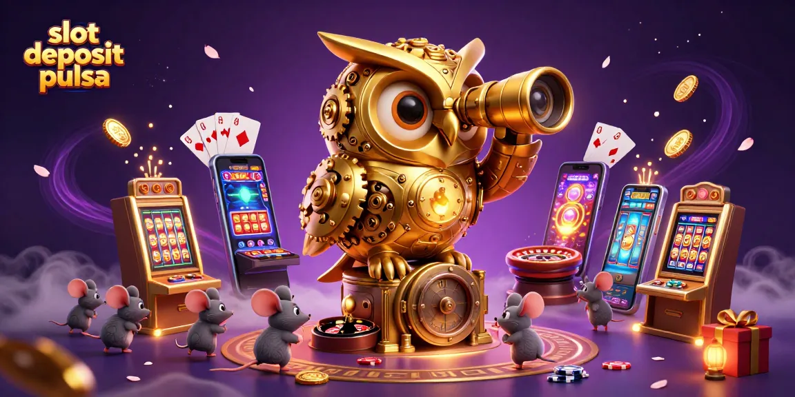 Permainan slot deposit pulsa menarik dengan simbol jackpot dan koin emas di kasino virtual.