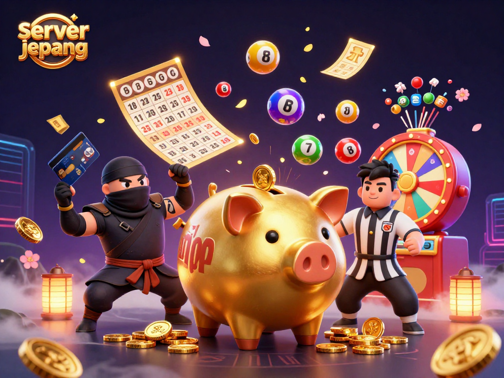 Spin your luck with server jepang as golden coins cascade from a sumo wrestler's stomp.