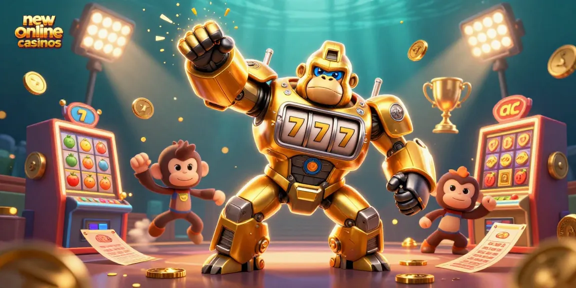 Join the excitement of new online casinos with a mech gorilla and vibrant slot elements!