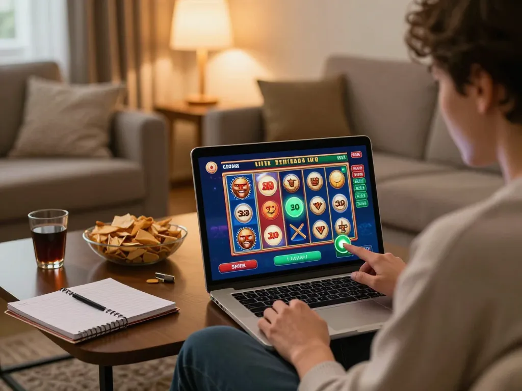 Engaging in online slot games at home, experiencing เว็บตรงสล็อต excitement with easy access and strategy awareness.
