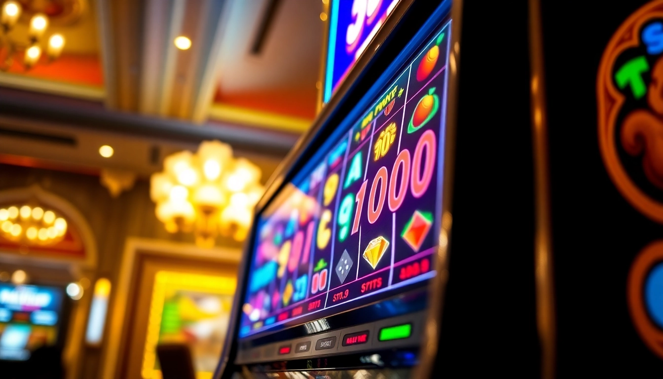 Permainan slot deposit 1000 dengan mesin slot berkilau di kasino yang menawan.