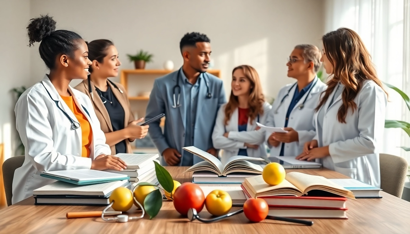 Health professionals collaborate in a bright office focused on holistic health solutions.