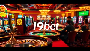 Players engaging in thrilling online gaming at i9bet's vibrant casino, showcasing high-stakes excitement.
