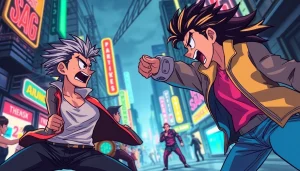 무료웹툰의 액션 장면과 생동감 넘치는 캐릭터들을 표현한 일러스트