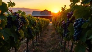 Savor wineries in Clarksburg with stunning vineyard scenery at sunset.