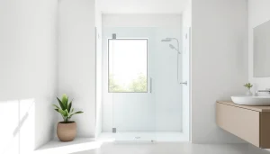 Showcase shower screen door highlighting sleek design and clear glass in a modern bathroom.