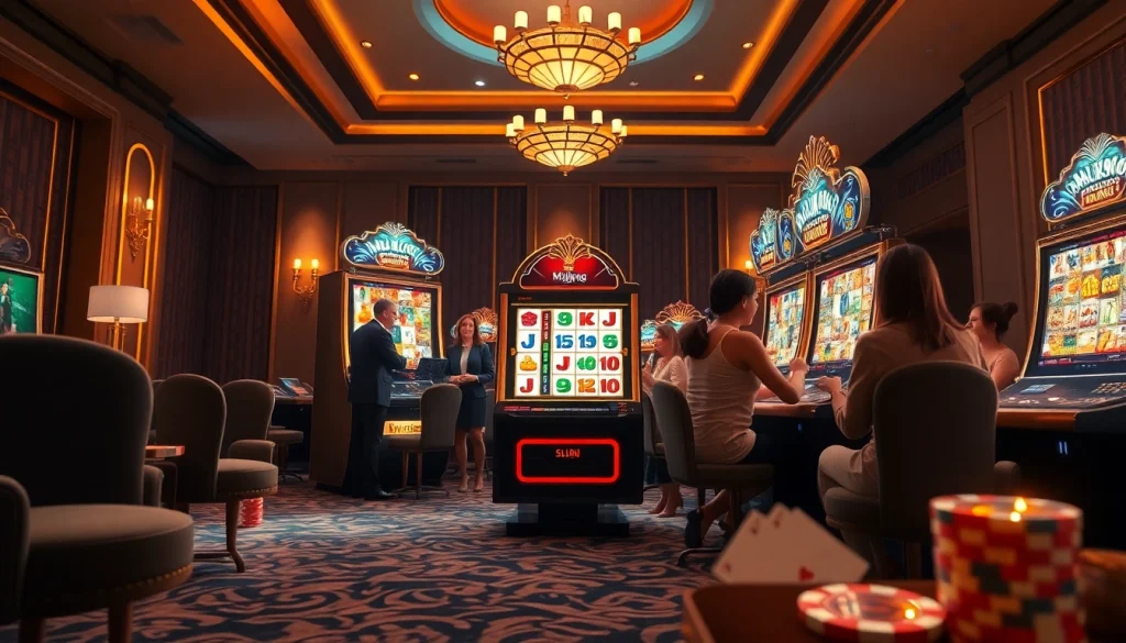 Rasakan sensasi slot demo Mahjong dengan visual menarik di lingkungan kasino yang elegan.