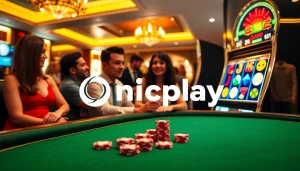 Experience thrilling wins with Onicplay at a vibrant poker table, showcasing dynamic gambling action.