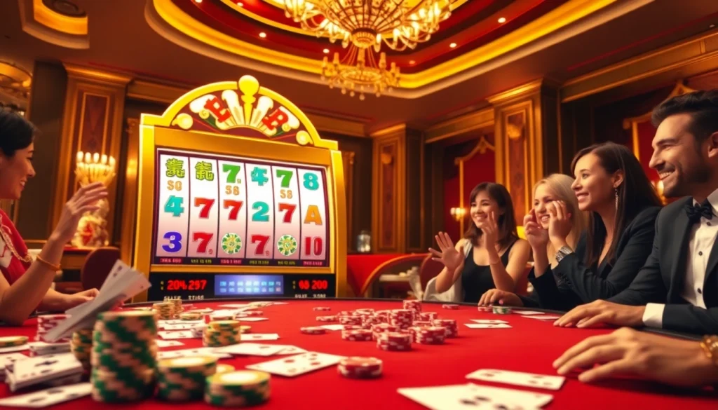 Playing the slot demo mahjong game with colorful tiles in a luxurious casino setting.