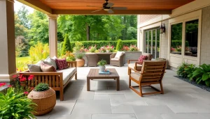Wellesley Outdoor Living showcases a stunning outdoor space with elegant design and lush foliage.