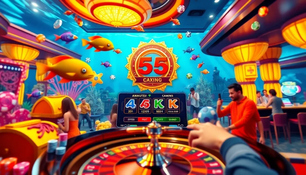 Bắn cá đổi thưởng players engaging in underwater adventure with vibrant graphics and dynamic gameplay.