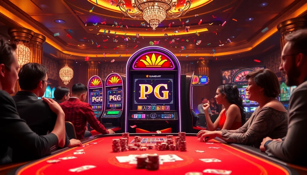 Players enjoy the excitement of PG slot games at a lively casino.