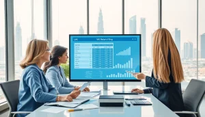 VAT Return Filing in UAE - professionals collaborating on tax software in a modern office