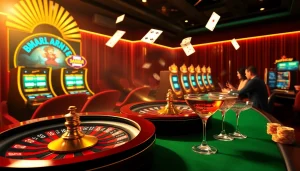 Action de jeu passionnante dans un casino en ligne France avec roulette, machines à sous et jetons de poker.