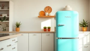 Retro Appliance placed in a modern kitchen with a vintage feel and vibrant colors.