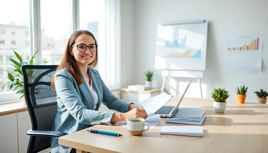 Usługi księgowości zaprezentowane w profesjonalnym środowisku biurowym z przyjaznym księgowym.