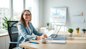 Usługi księgowości zaprezentowane w profesjonalnym środowisku biurowym z przyjaznym księgowym.