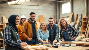 Engaged learners in a contractor apprenticeship collaborating in a workshop, showcasing teamwork and skill development.