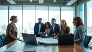 Engaging construction advocacy discussion with professionals in a conference room.