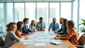 Engaging change management consulting meeting showcasing team collaboration and strategy development.