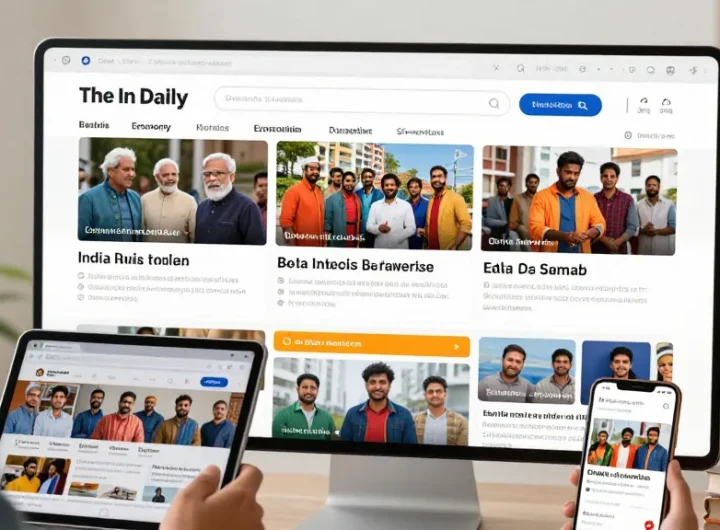 Vibrant portal interface highlighting https://www.theindaily.com latest news articles on India, engaging diverse readers.