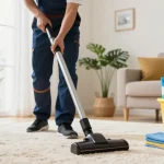 Cleaner showcasing expert home cleaning techniques; read more here for effective tips