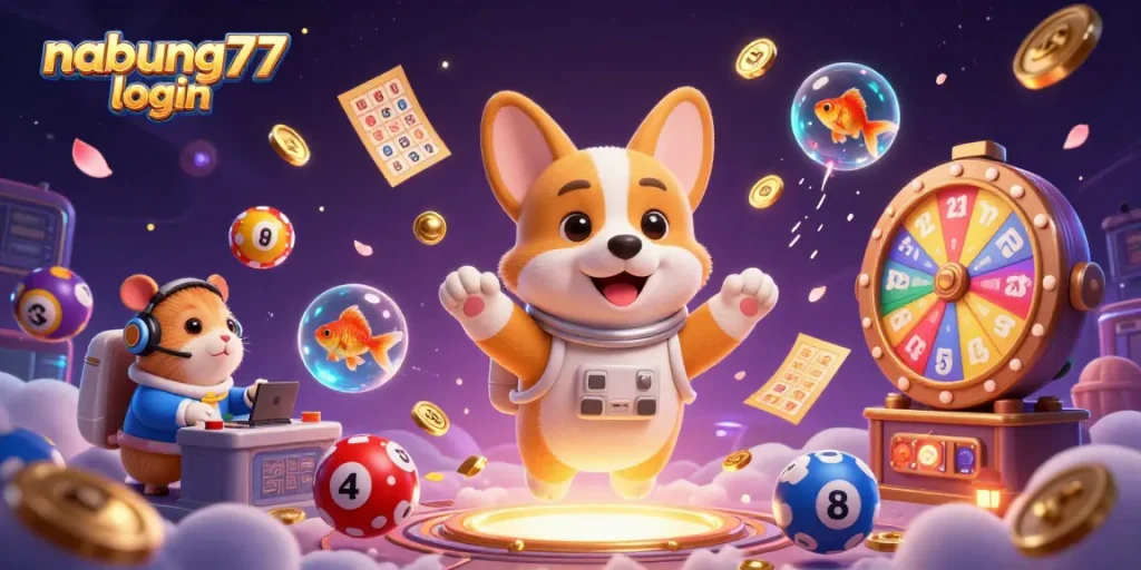 Experience thrilling gameplay with nabung77 login, surrounded by a vibrant cosmic casino scene.